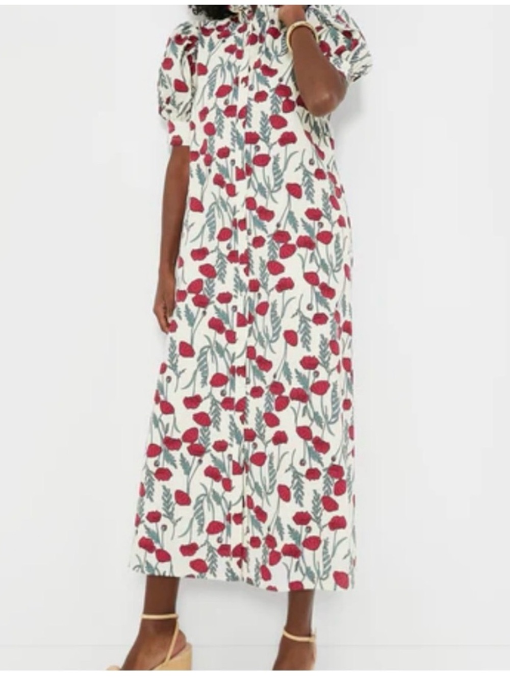 White Maxi Dress with Red Floral Print